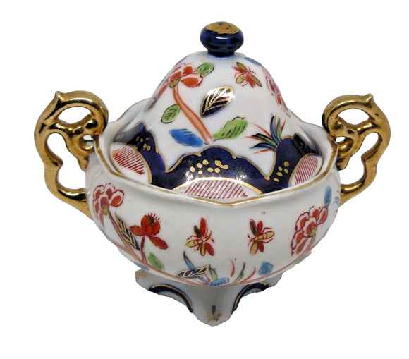 no BRAND Other - Hand Painted Floral Japanese Fine Porcelain Sugar Bowl Footed Vintage
